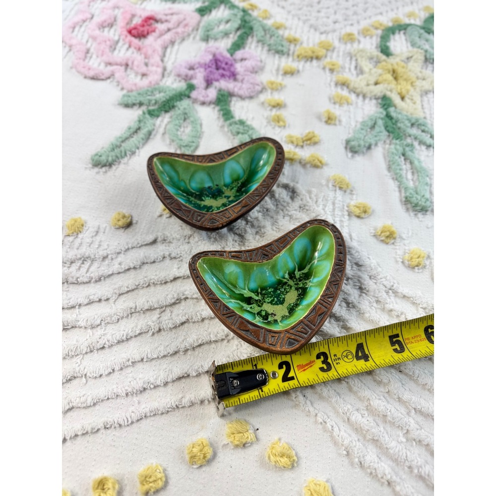 Vintage Treasure Craft USA Boomerang Trinket Dish Set 1960s Green Drip Glaze MCM - Picture 4 of 7